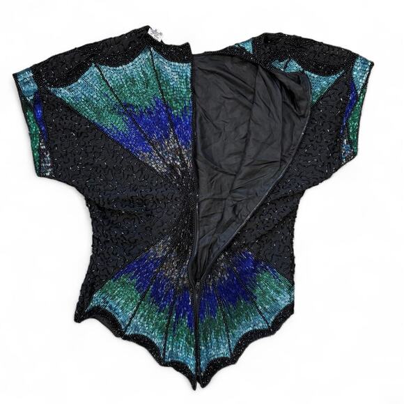 90s intricate beaded evening asymetrical zip-up going out top womens size small - Picture 4 of 7